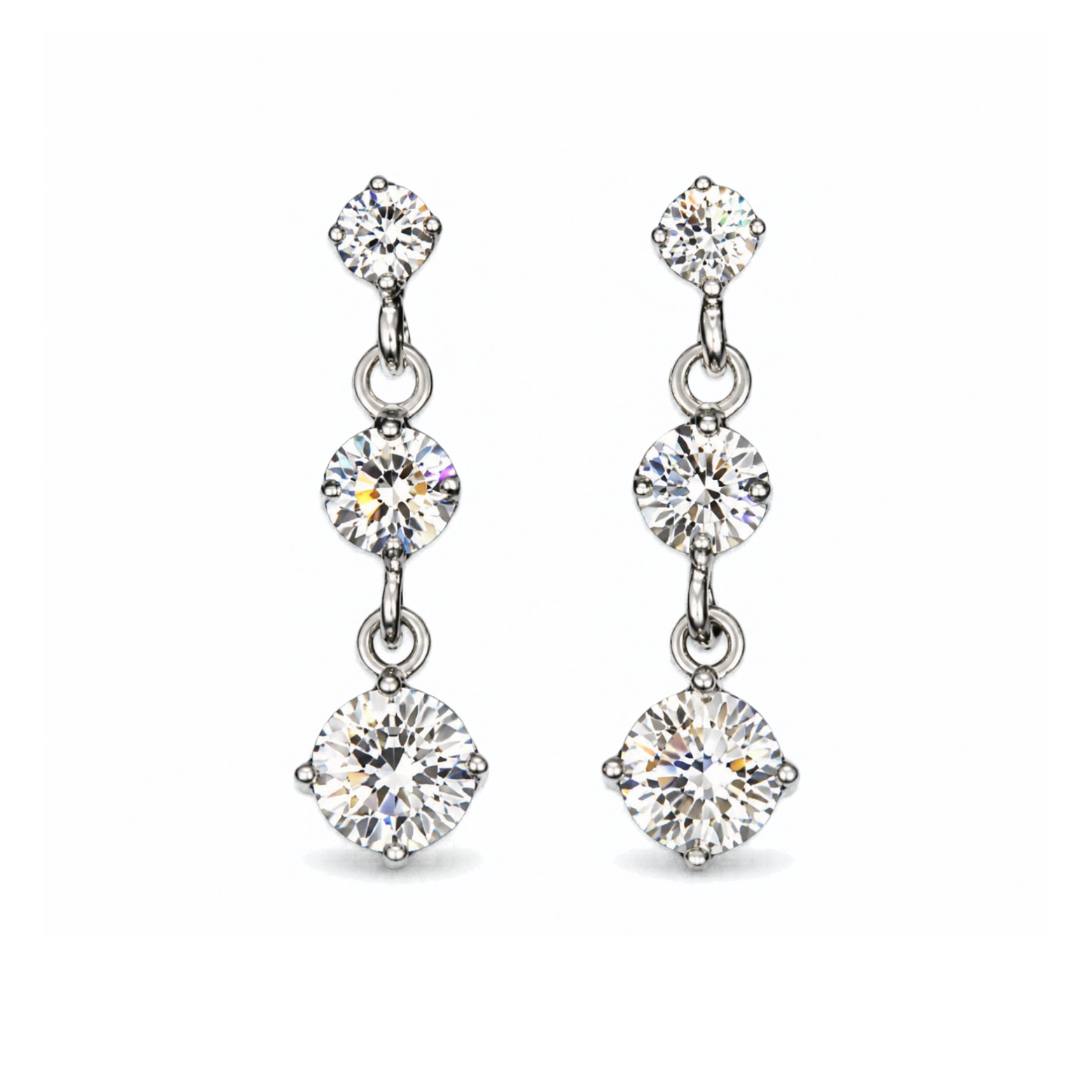 Silver Donna Ricardo Three Stone CZ Stud Drop Earrings (DRE9023)