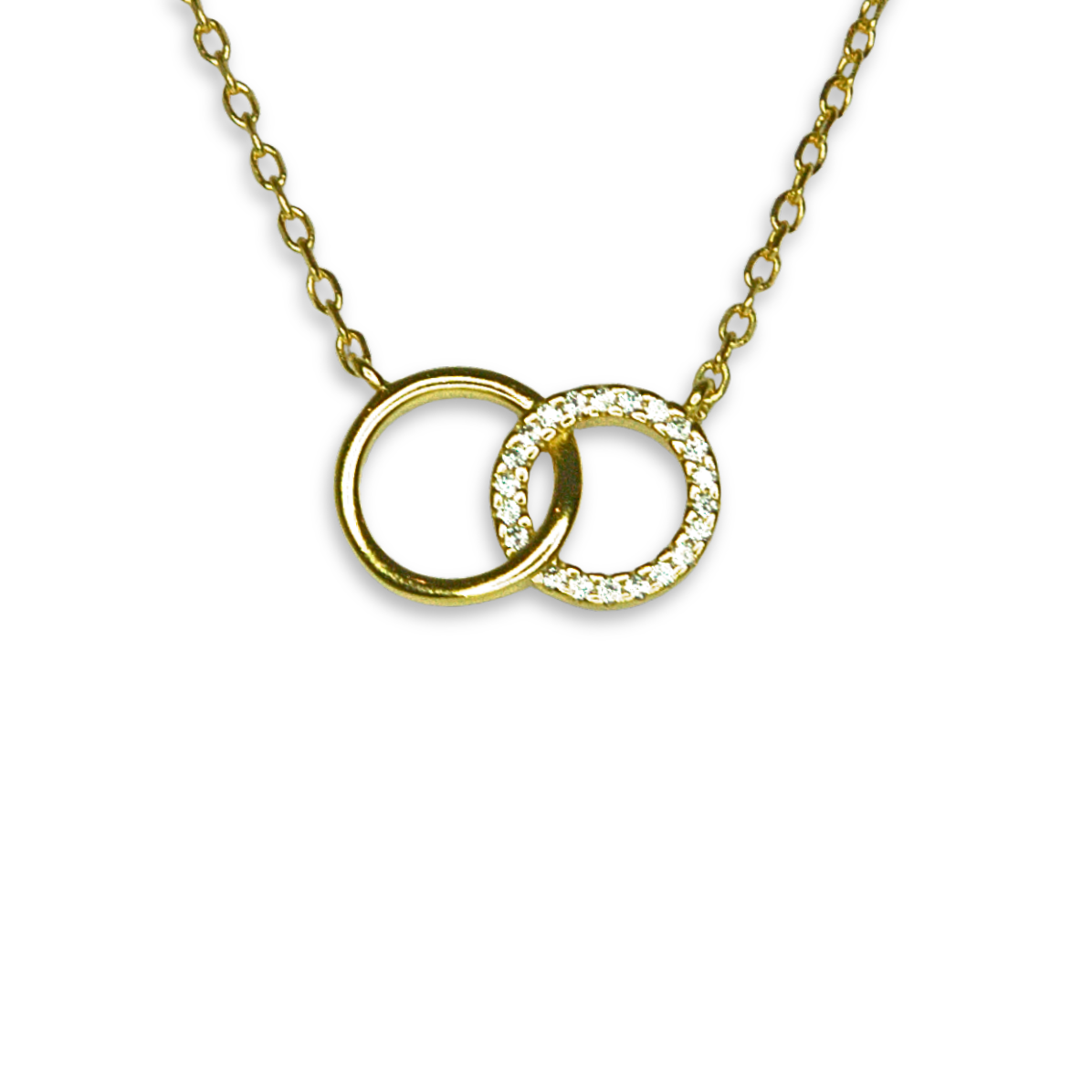 Sterling Silver Interlocking Circles Necklet, Gold Plated, CZ Detail