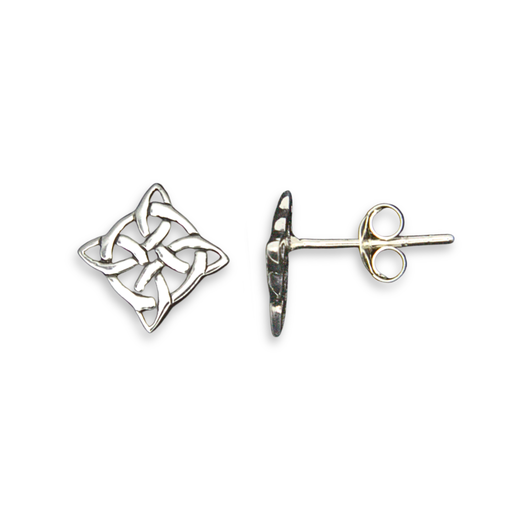 Sterling Silver Celtic Knot Stud Earrings, Four-Point Radial Design