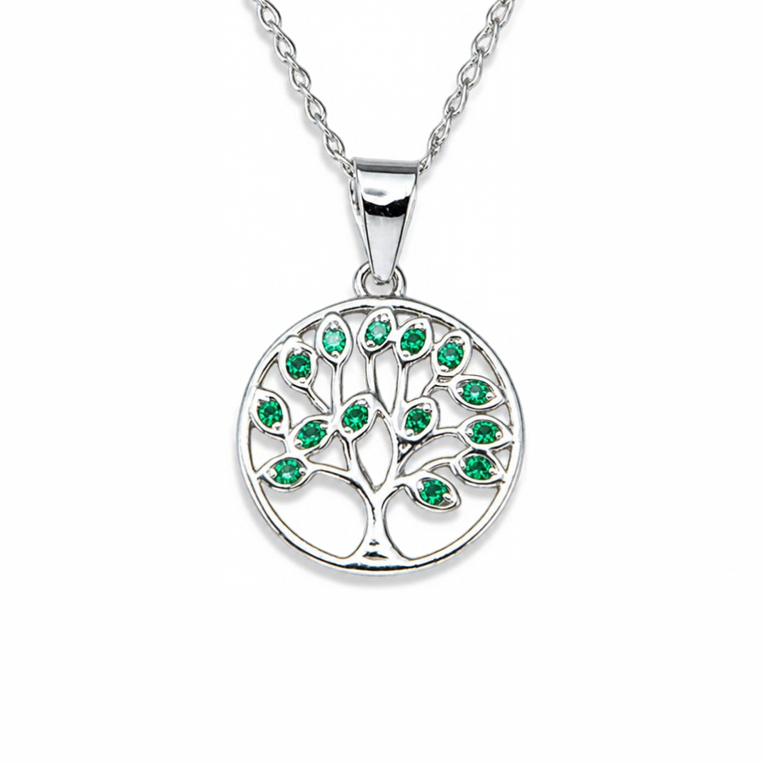 Silver Donna Ricardo Green Tree of Life Pendant (DRP5008)