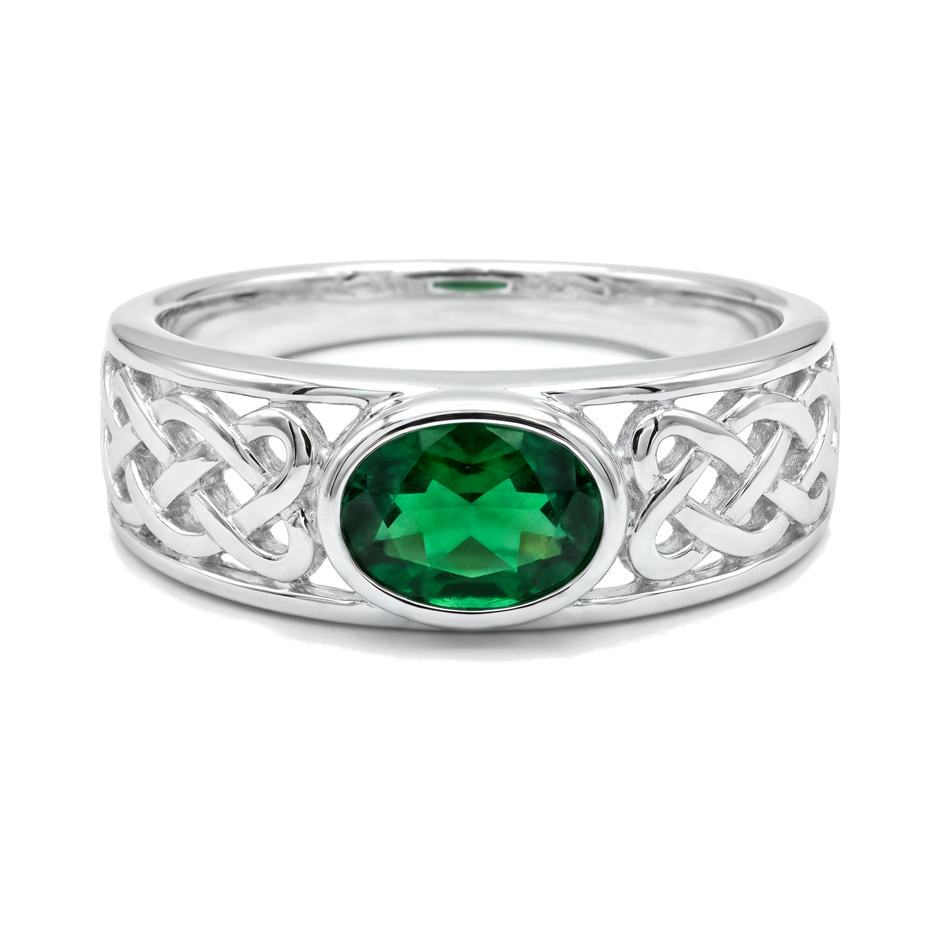 Sterling Silver & Green Stone Celtic Knot Ring (SSR8990)