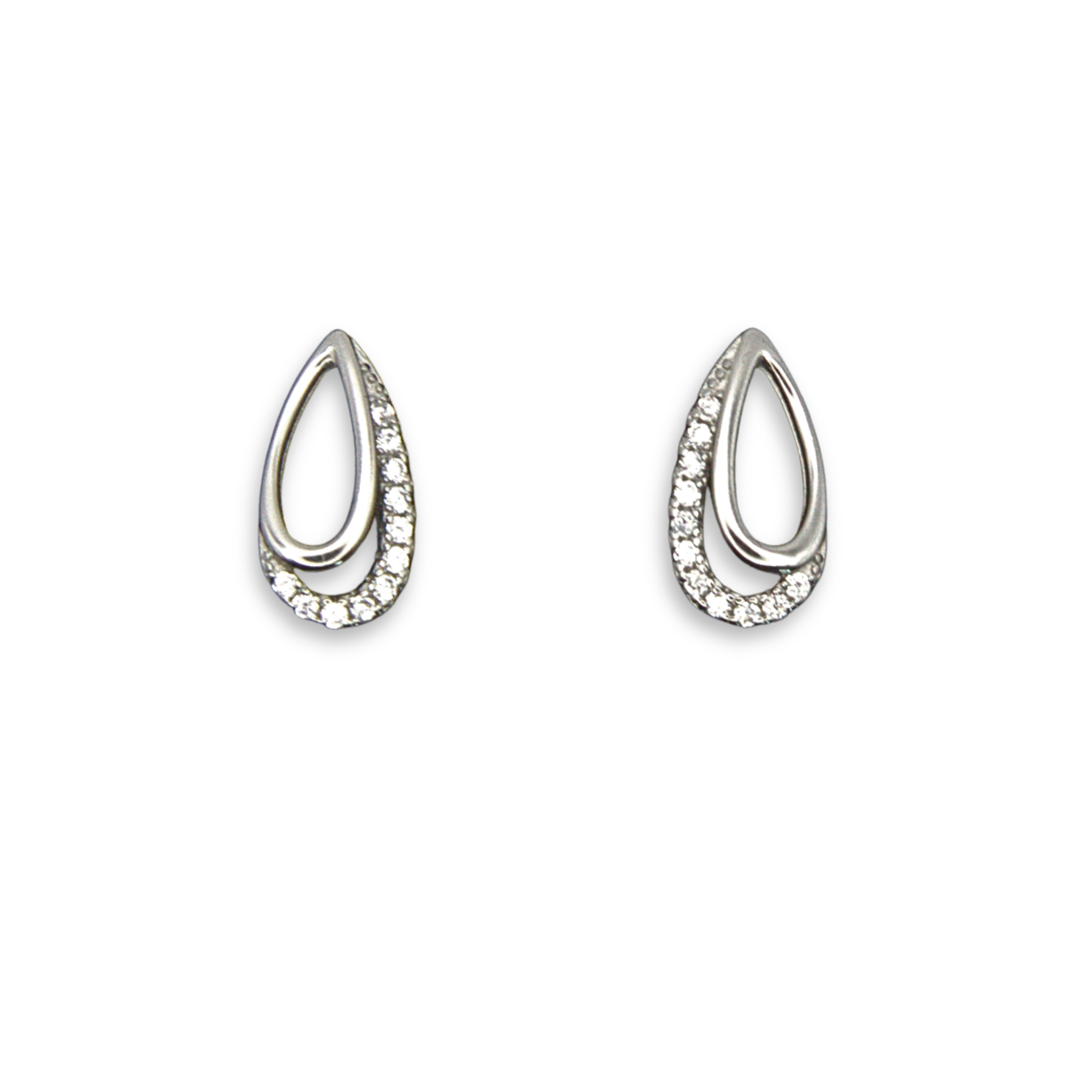 Silver Donna Ricardo Open Teardrop Stud Earrings (DRE9042)