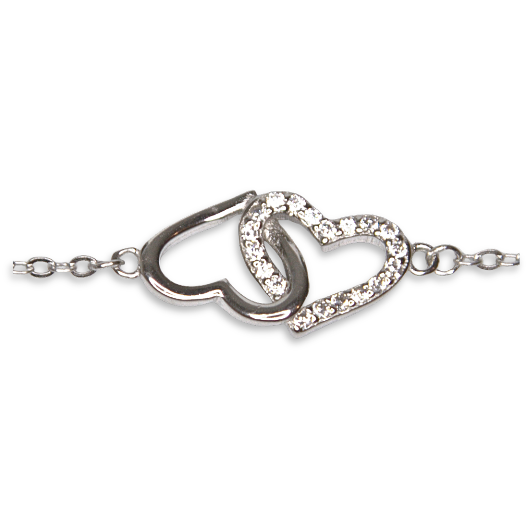 Sterling Silver Interlocking Double Heart Bracelet.