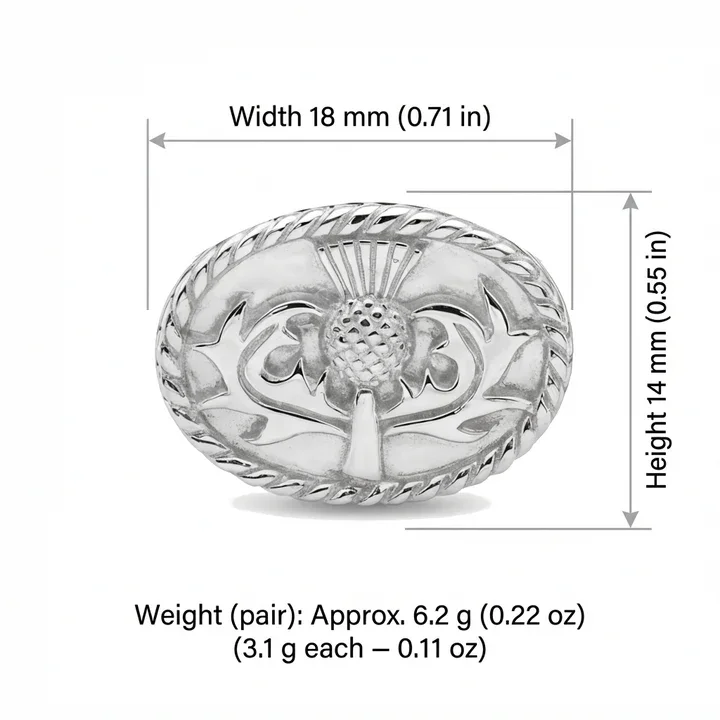 Sterling Silver Scottish Celtic Oval Thistle Cufflinks - 14mm (4).webp