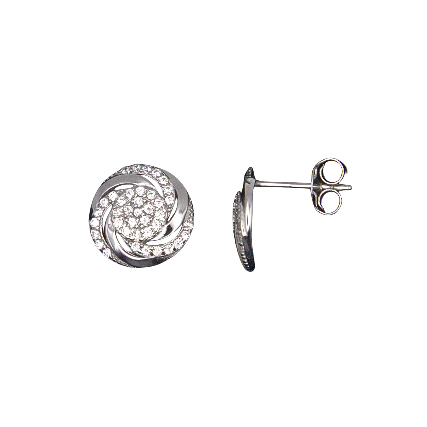Silver Donna Ricardo Round Spiral Stud Earrings (DRE9007)
