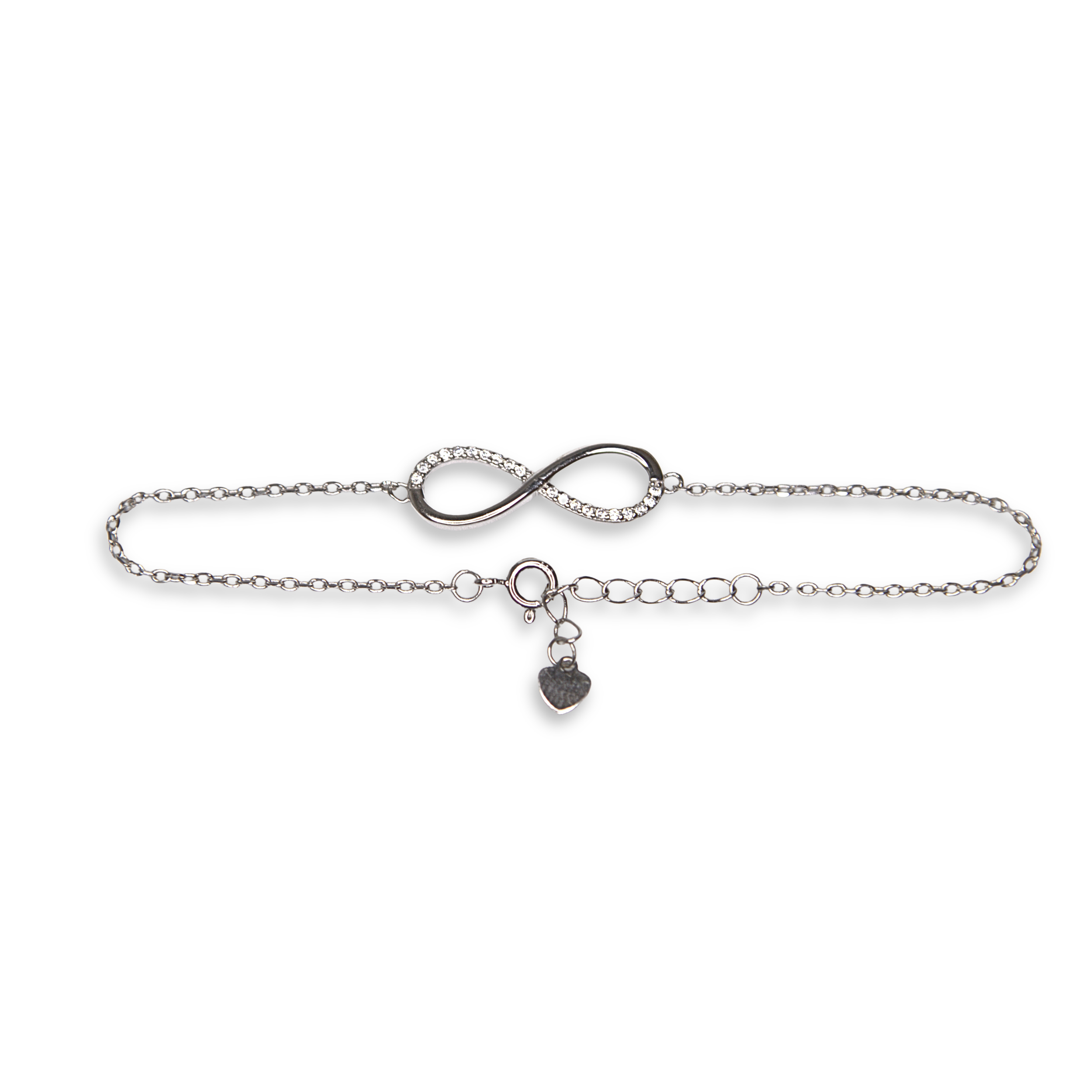 Sterling Silver Infinity Bracelet, CZ, 19cm