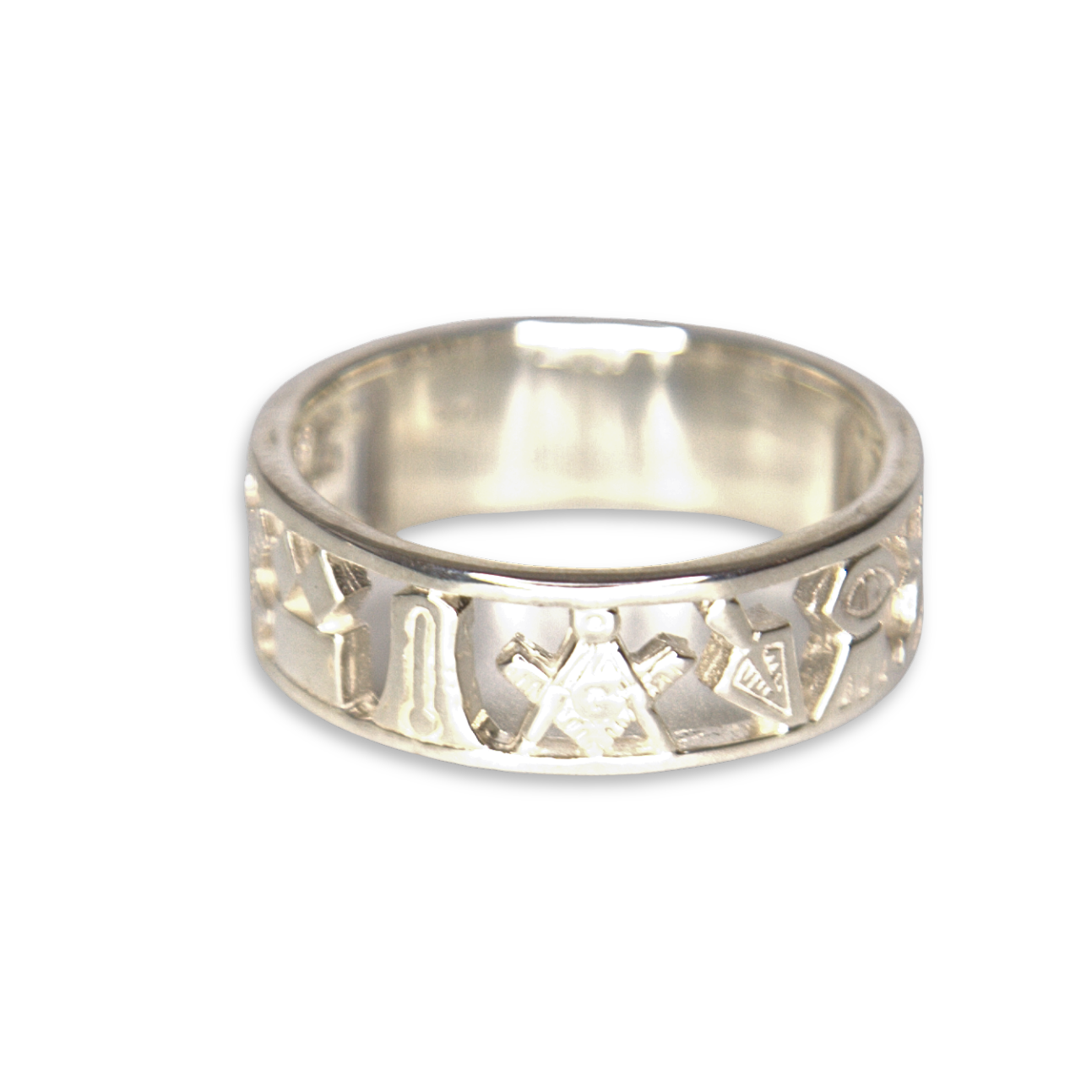 Sterling Silver Masonic Ring, Square and Compass with Working Tools
