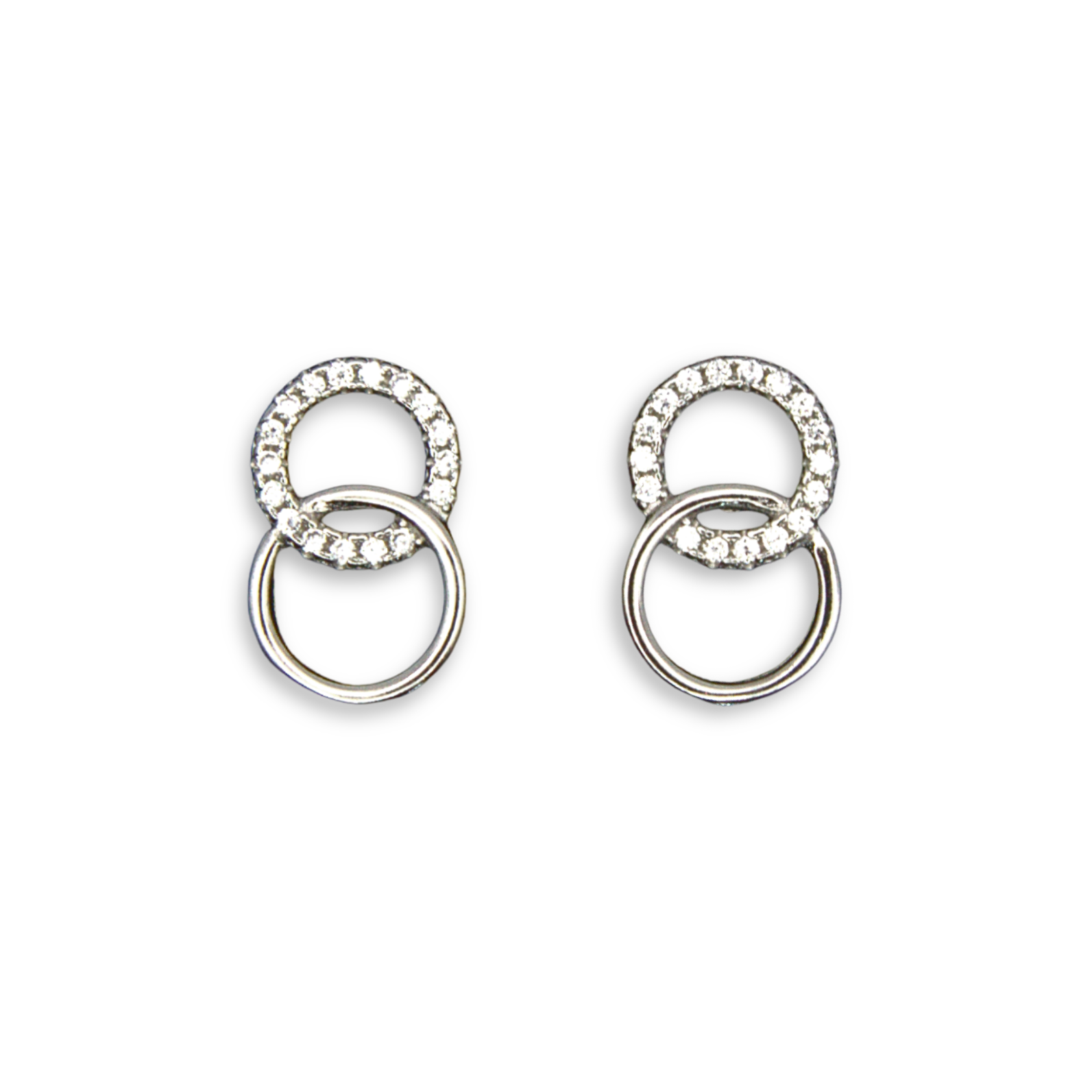 Silver Donna Ricardo Interlocking Circles Stud Earrings (DRE3006)