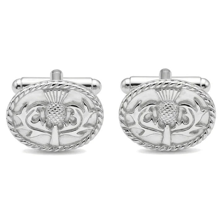Sterling Silver Scottish Celtic Oval Thistle Cufflinks - 14mm (1).webp