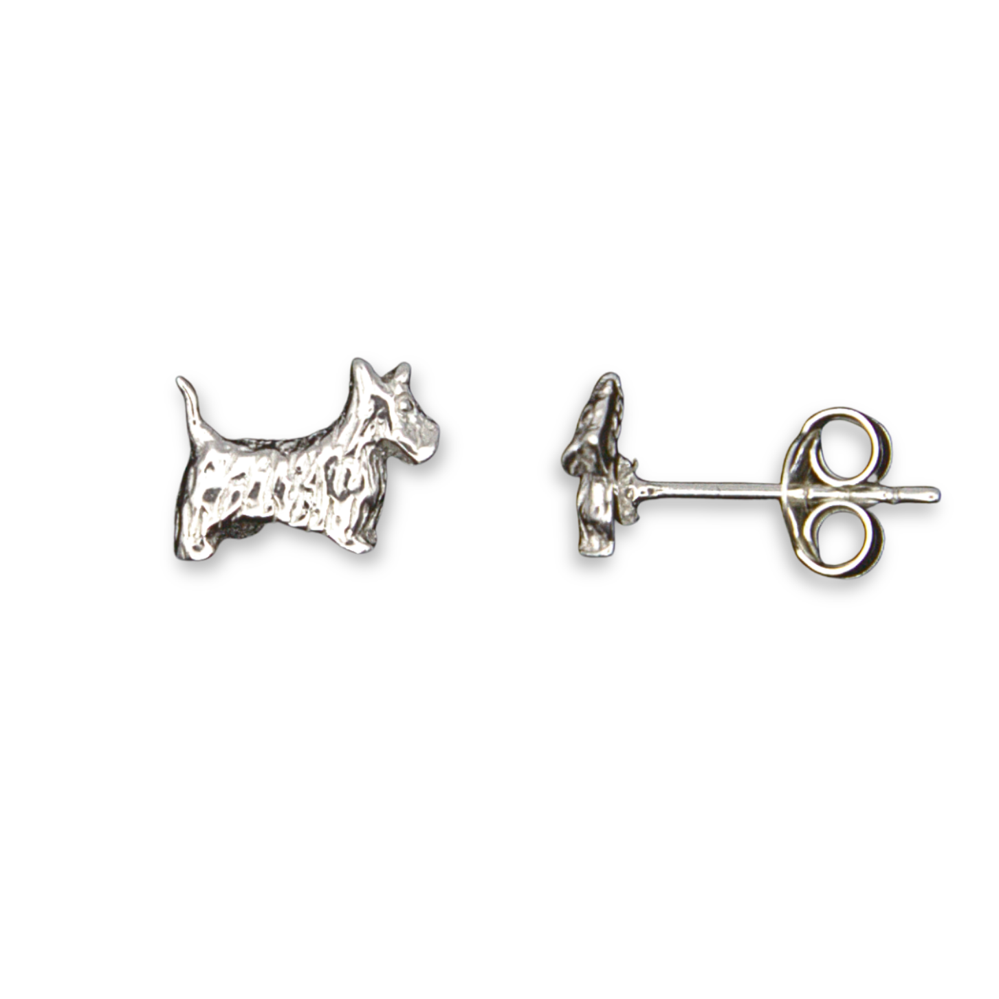 Sterling Silver Scottie Dog Stud Earrings, Standing Pose, butterfly back shown