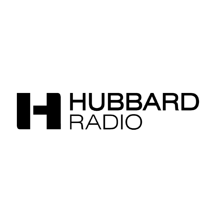 Logo of Hubbard Radio with a black and white color scheme, featuring a stylized 'H' symbol.