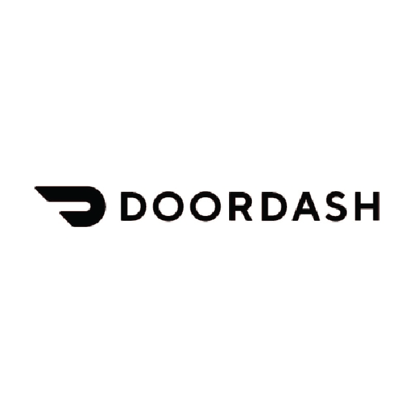 DoorDash logo with a stylized 'D' icon and the company name in black text on a white background.