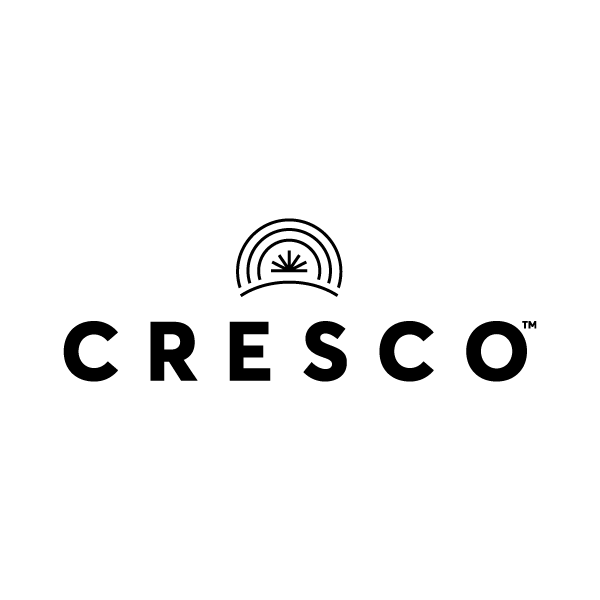 CRESCO logo featuring a stylized marijuana leaf within a semicircle at the top.