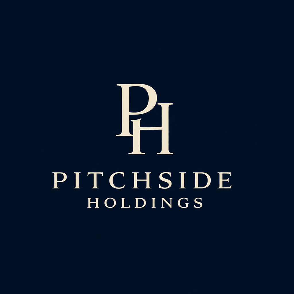 Logo for Pitchside Holdings with initials P and H in a stylized design on a dark background.