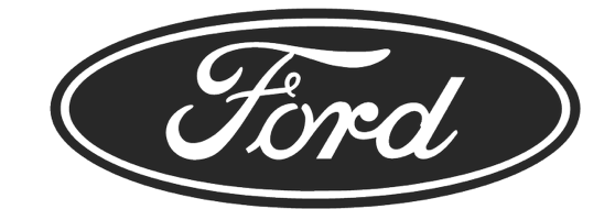 Ford logo with white text inside an oval shape on a black background.