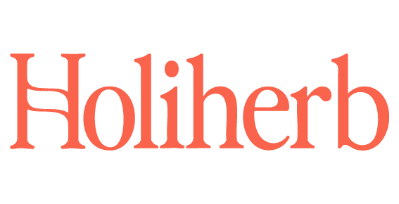 Logotipo de la marca Holiherb en letras rojas y negras sobre fondo blanco.