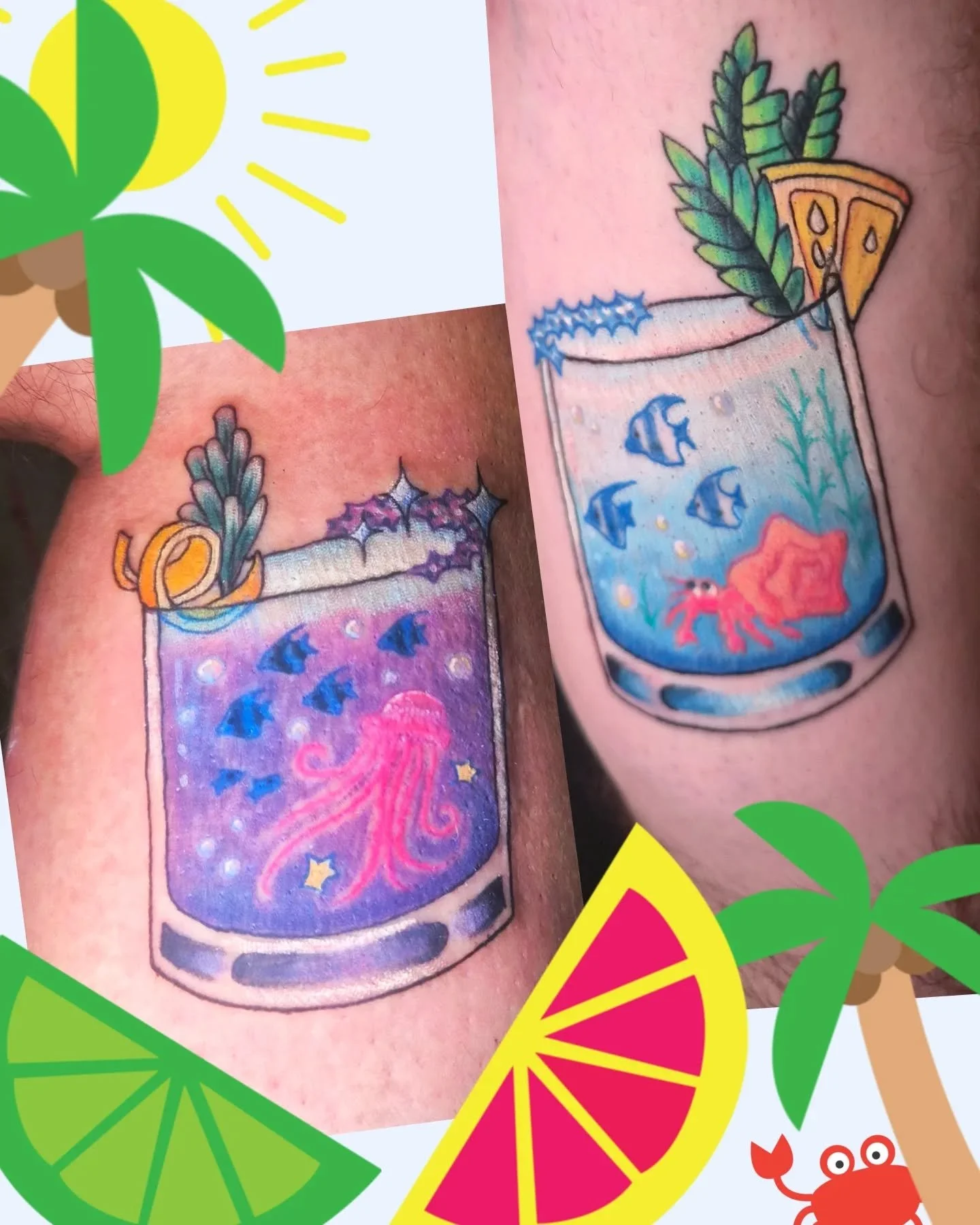 Aquarium cocktails for some matchy matchy bestie tats.  When we get matching tattoos we create an energetic link, strengthen our bond, and have symbols we share with another on our bodies. It's all fun it's all good  have a drink and relax!