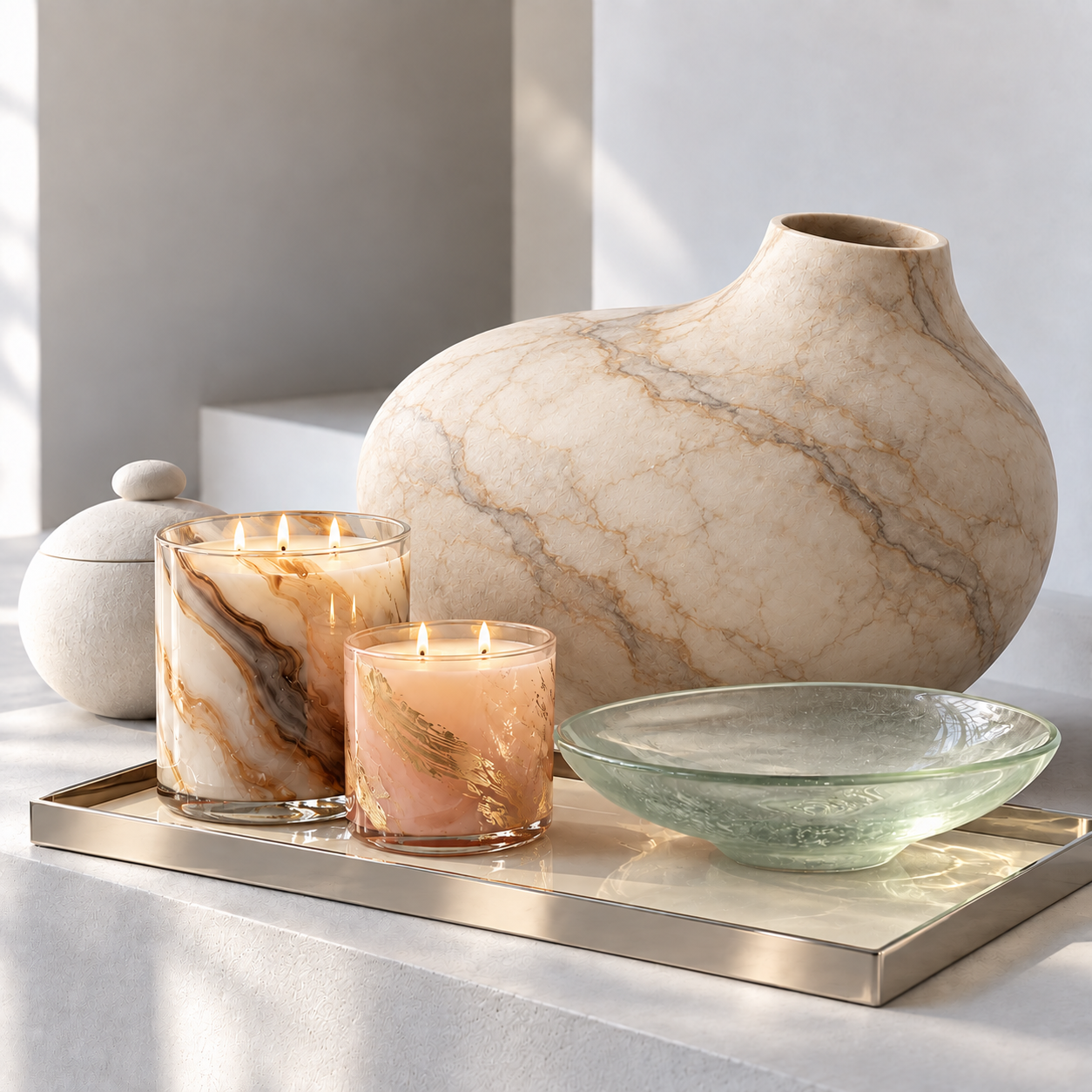 Ivory Marble Vase with Candlelight.png