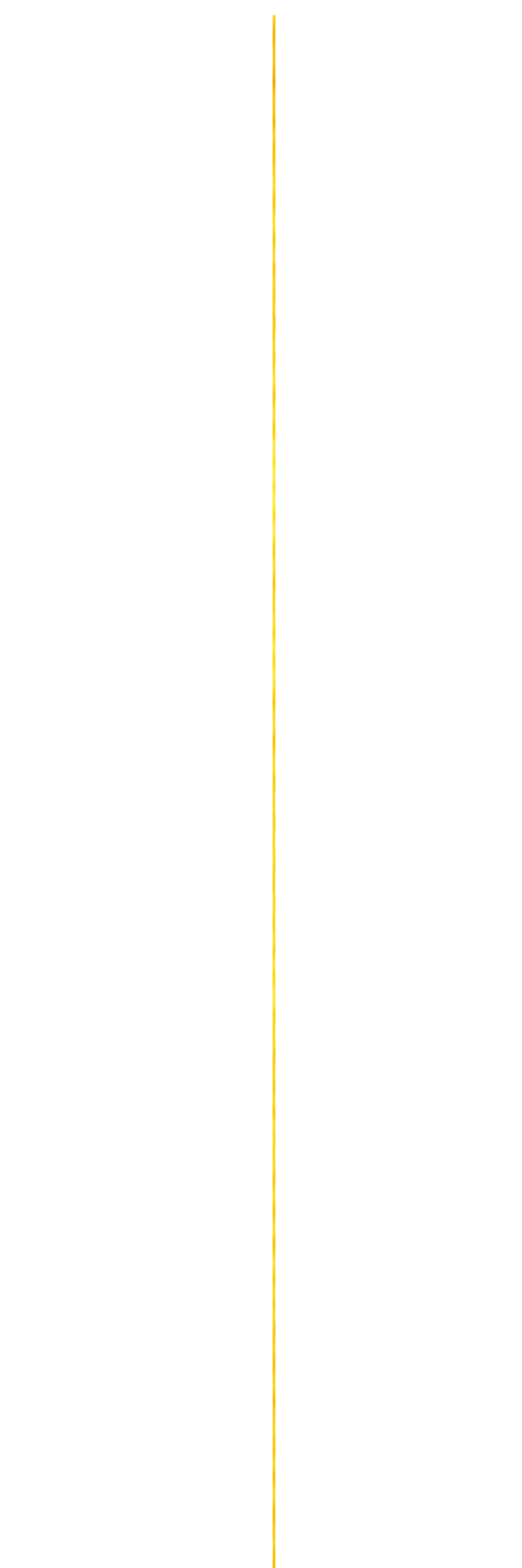 A yellow pencil with a sharp tip facing downward on a white background.