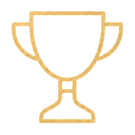 Gold outline trophy icon on a white background.