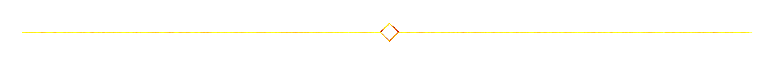 A long white surface with an orange decorative line and a small orange diamond shape in the middle at the top.