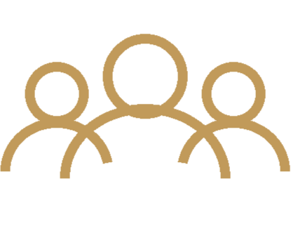 Icon of three people connected, representing a group or community.