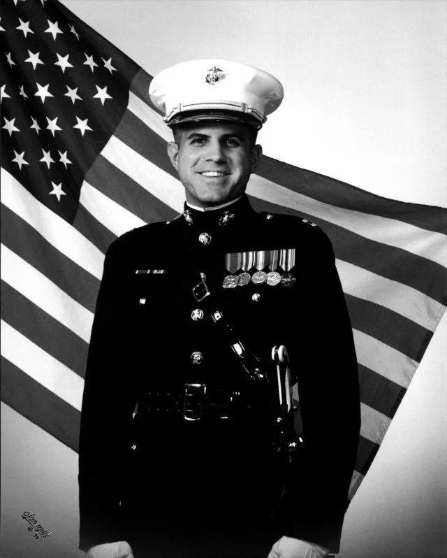 In the Marine Corps officers' blue dress uniform in 1995.