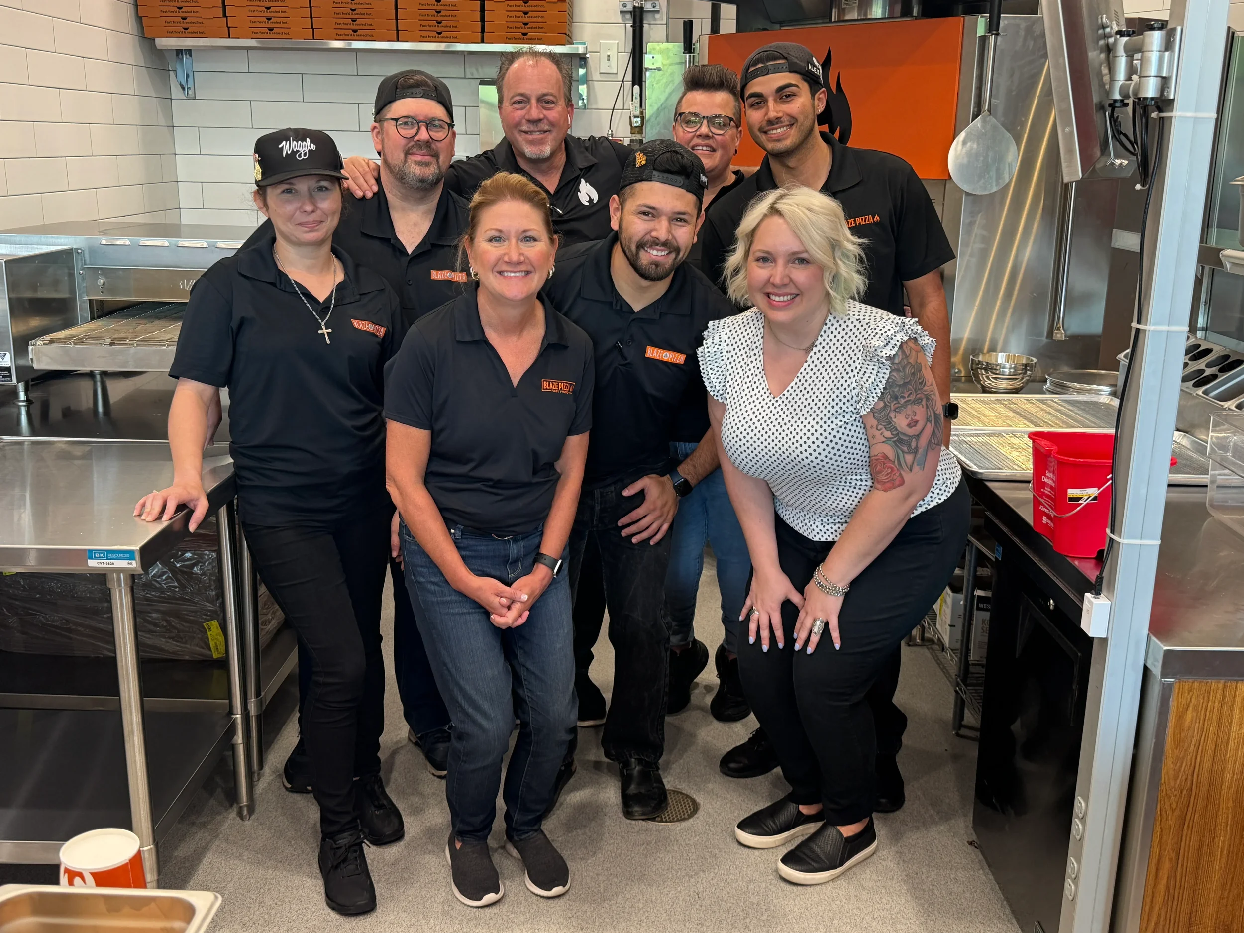 Steph Jarm with Jaime D. and the crew at Blaze Pizza.
