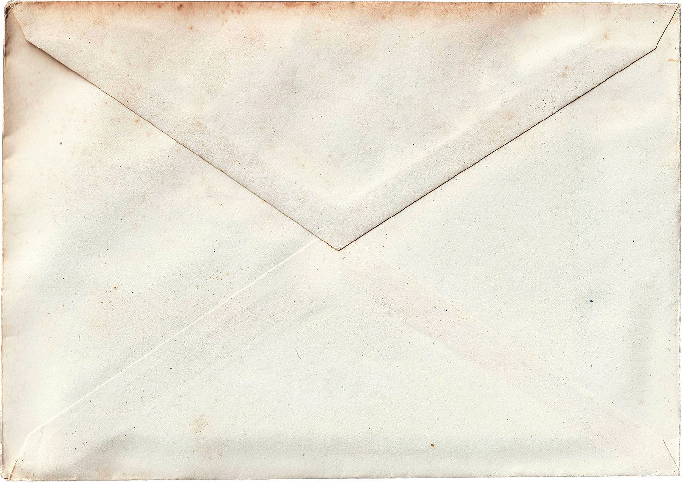 Back of a vintage, cream-colored paper envelope with a triangular flap.