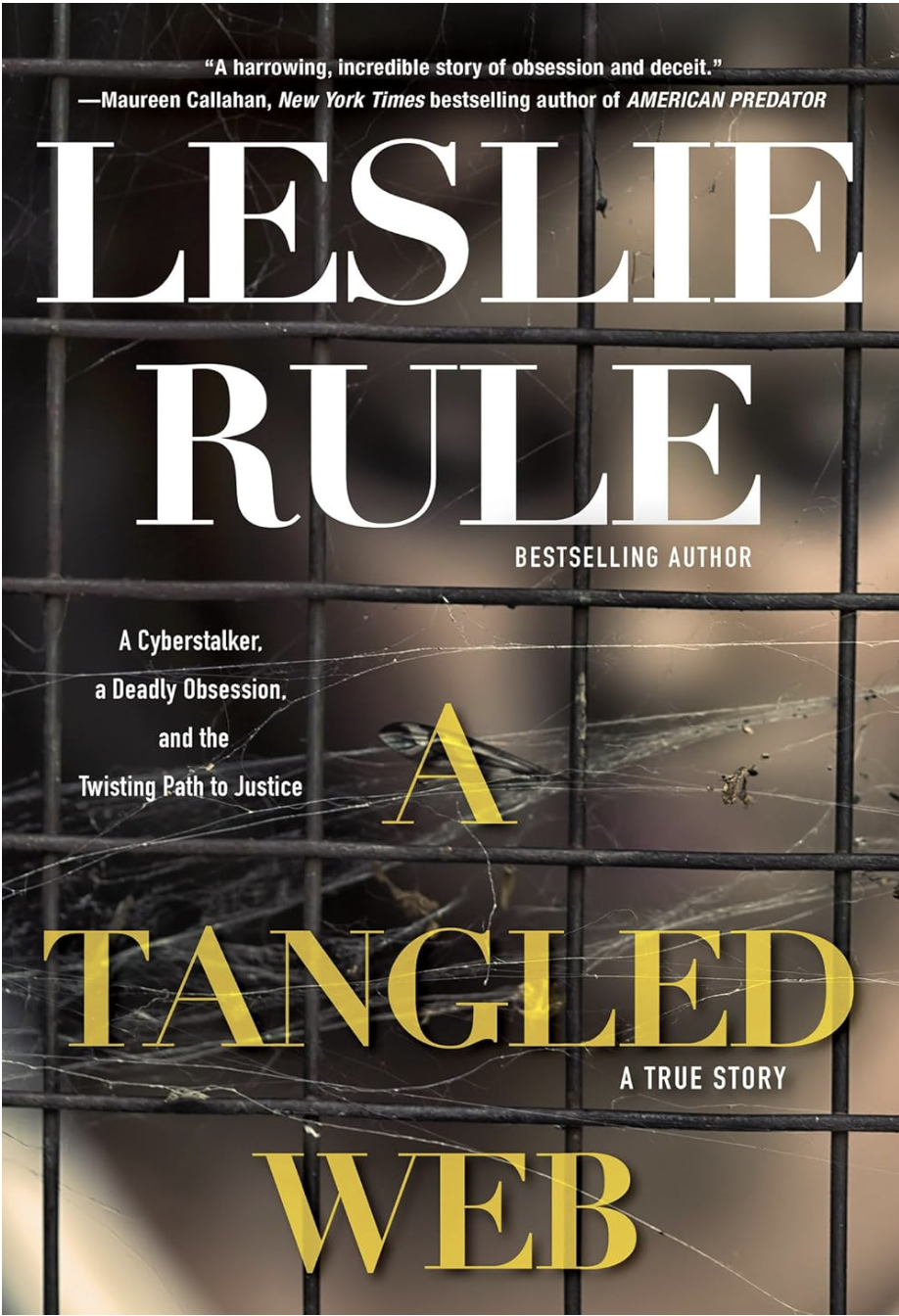 Book cover of 'A Tangled Web' by Leslie Rule, featuring a close-up of a metal cage with spider webs.