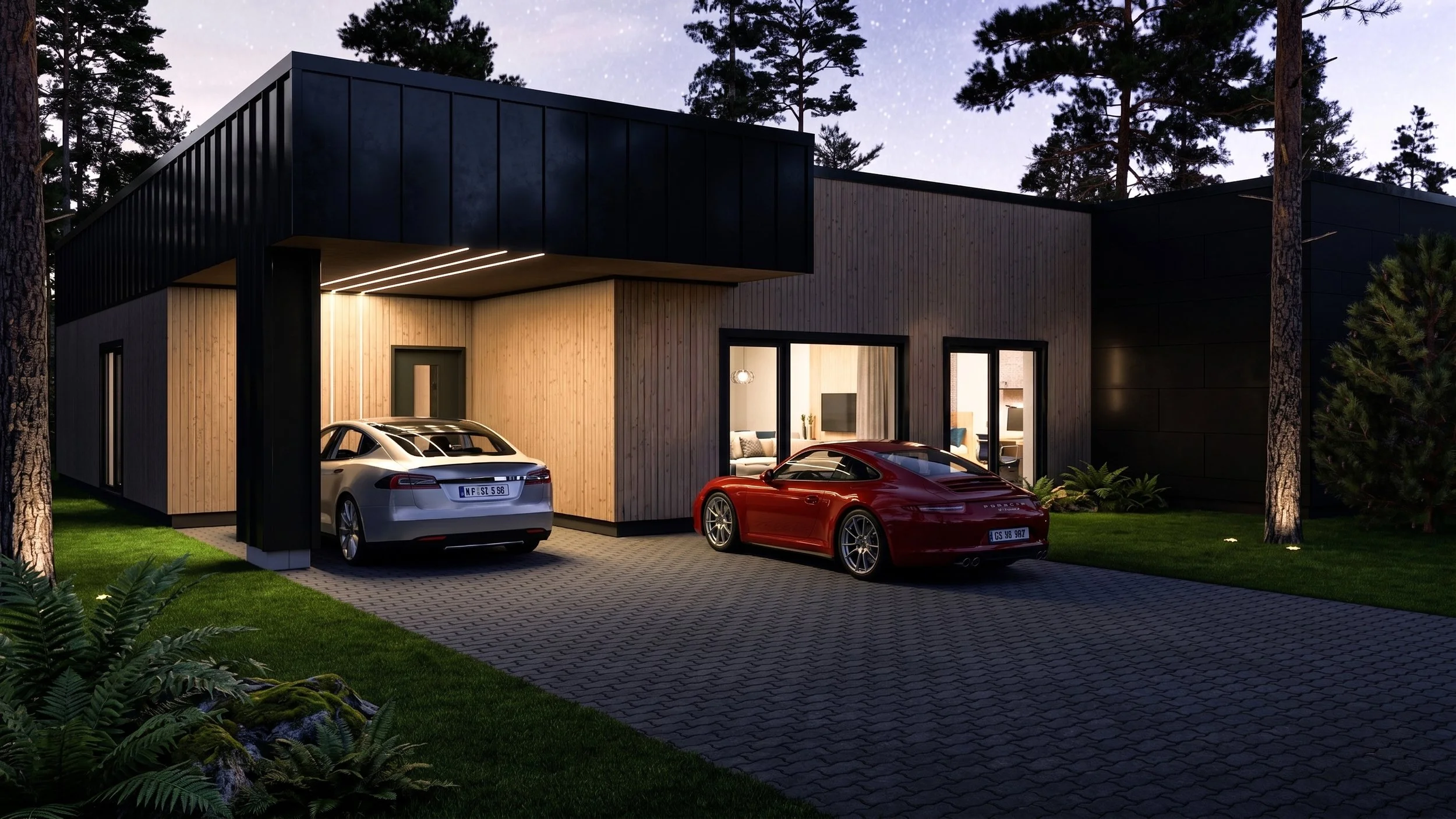 Moderne kodu võru kubija metsade vahel.