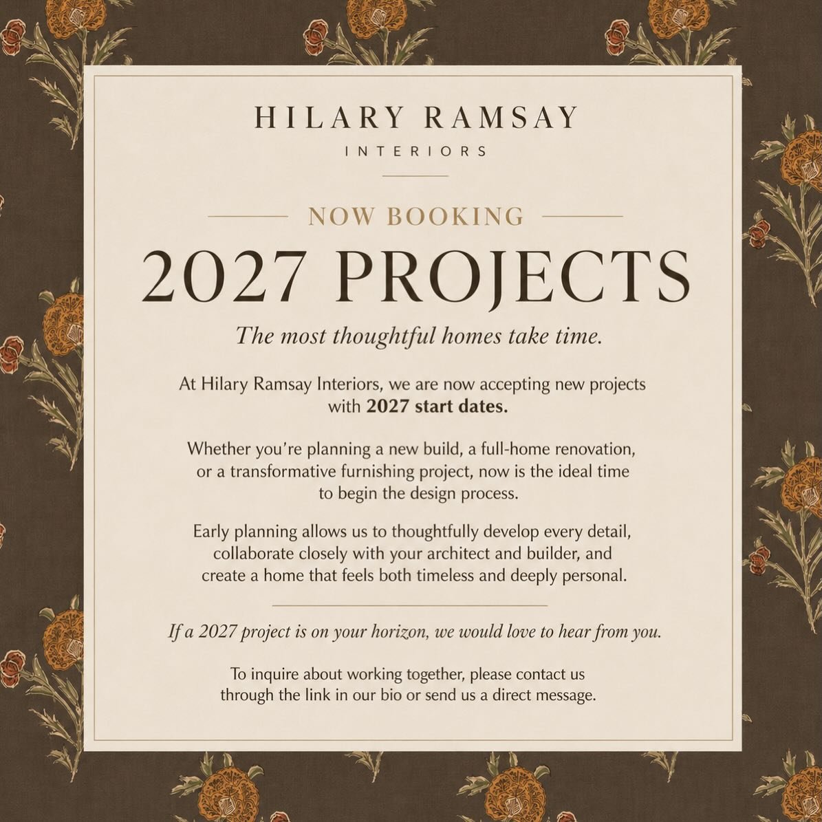 Hilary Ramsay Interiors is now booking projects with 2027 start dates. It&rsquo;s never too early to begin working together. 
&bull;
&bull;
&bull;
#hilaryramsayinteriors #interiordesigner #customhomes #newbuild