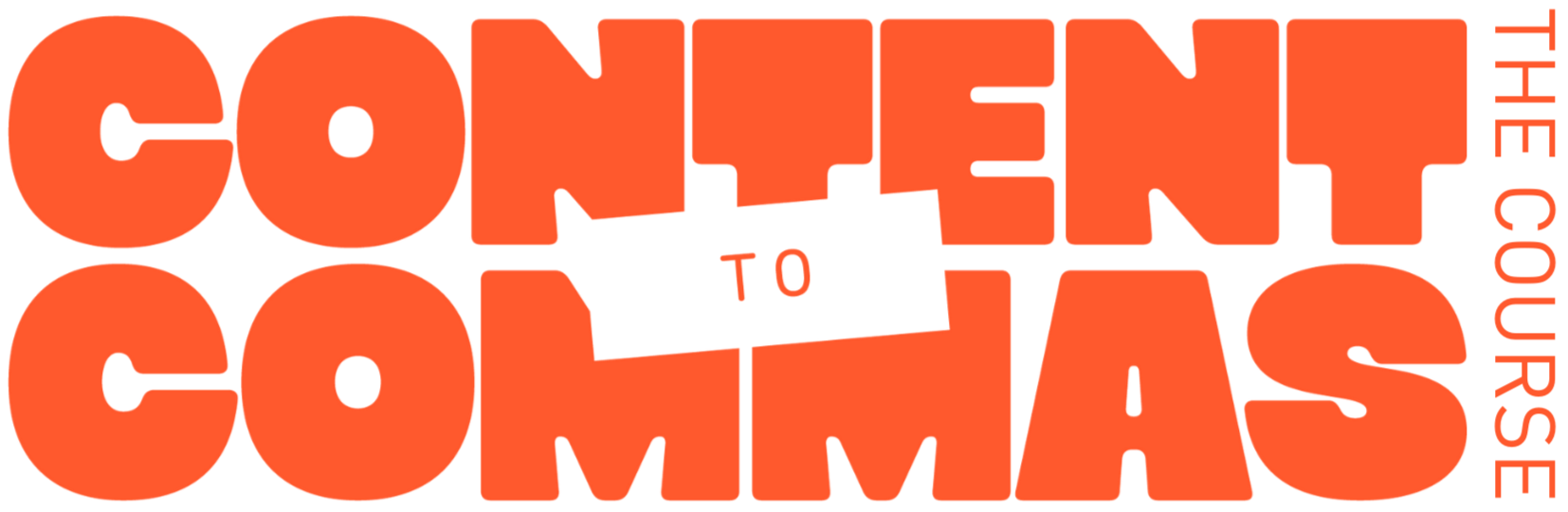 Content to Commas: The Course logo.