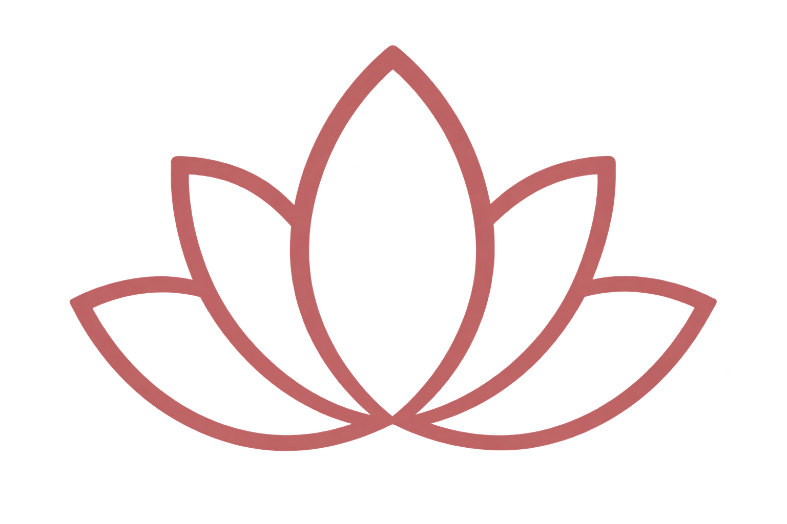 A stylized logo with layered petal shapes in shades of pink and coral, forming a symmetrical design.