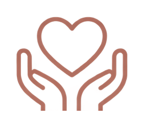 Two hands gently holding a heart, symbolizing care and compassion.