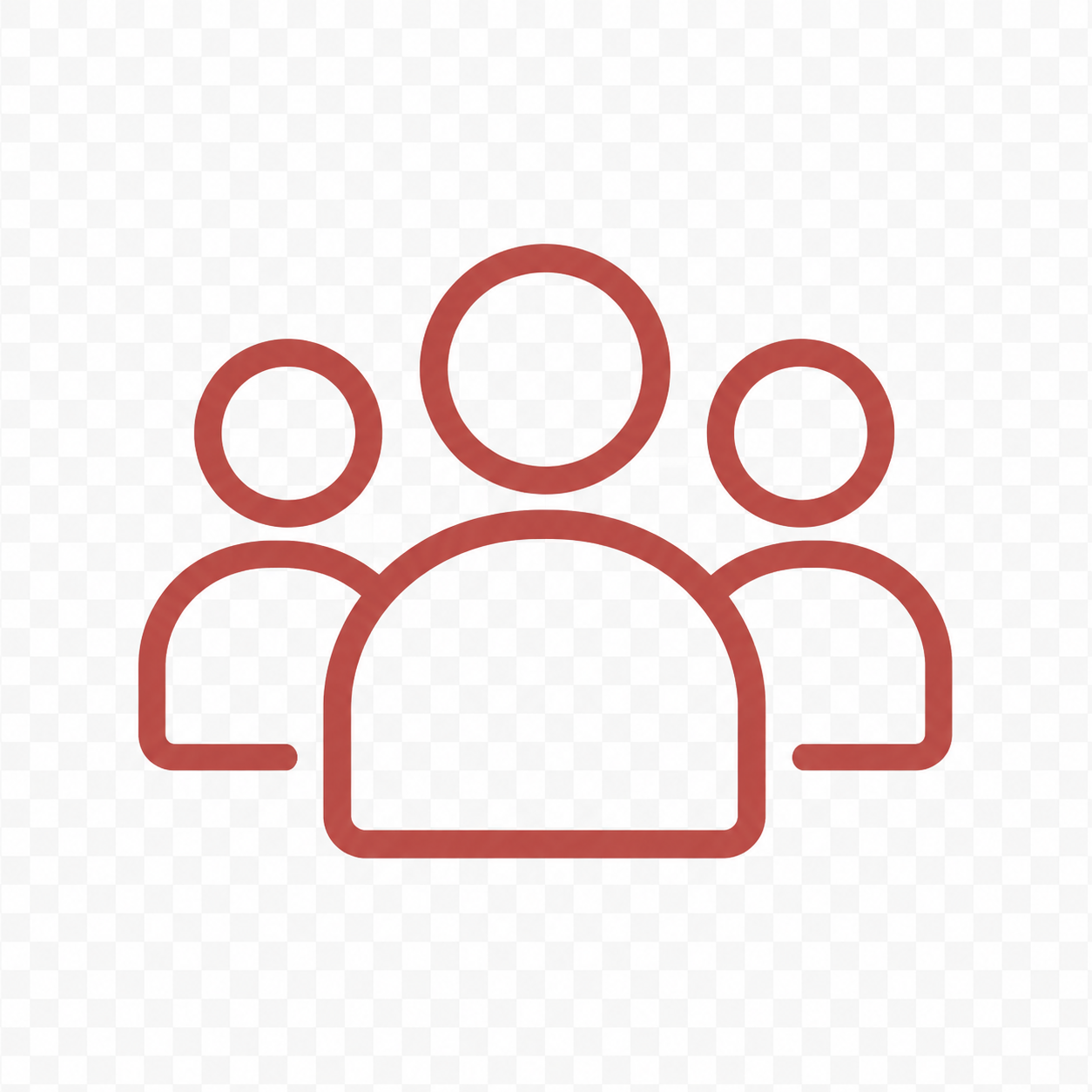 Outline icon of three people, representing a group or community.