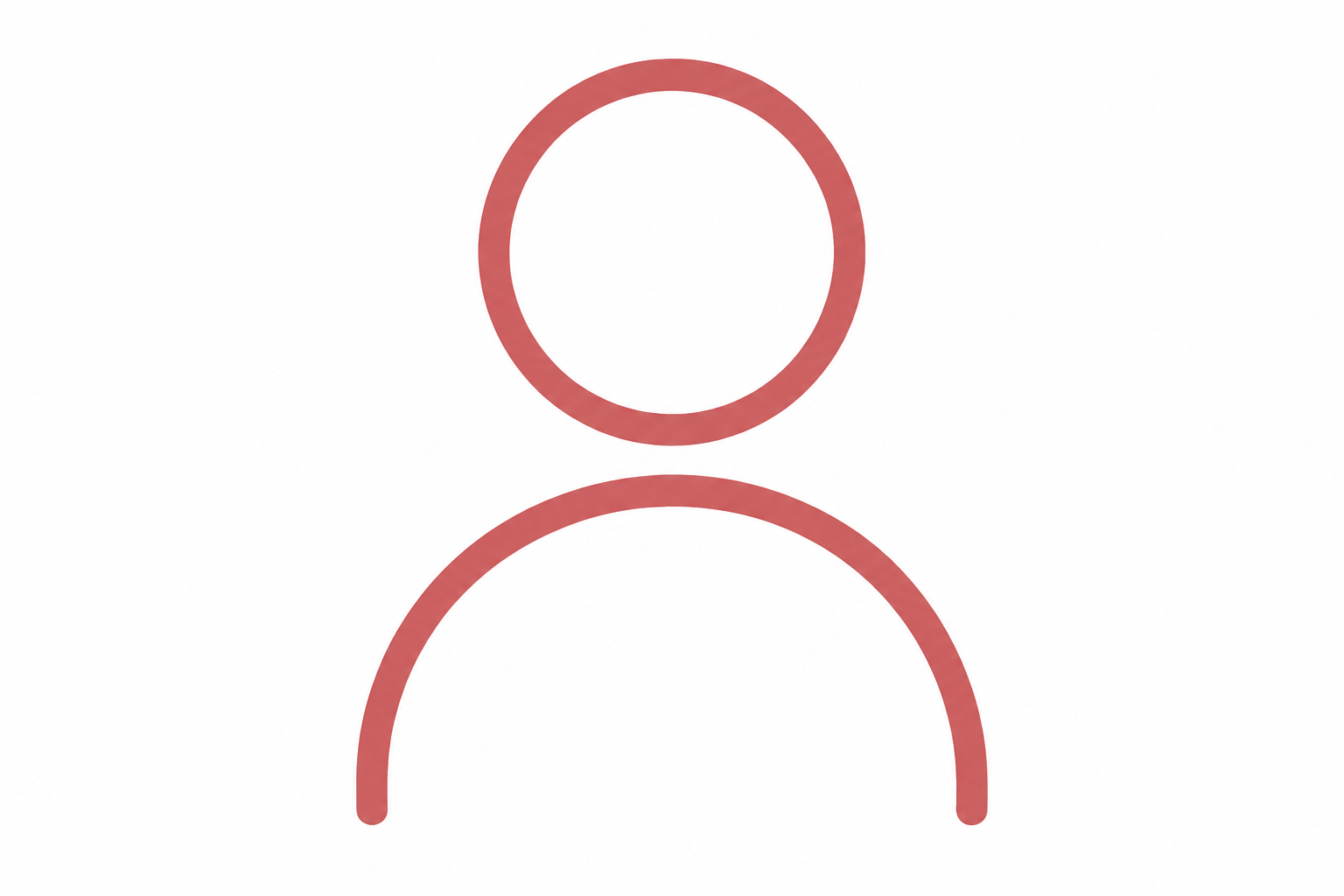 Outline of a person with a circle for the head and a curved line for the shoulders, in red on a white background.
