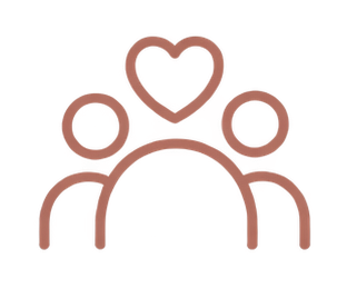 A heart-shaped outline above a group of five stick figures with circular heads and rounded bodies, suggesting a theme of love or unity.