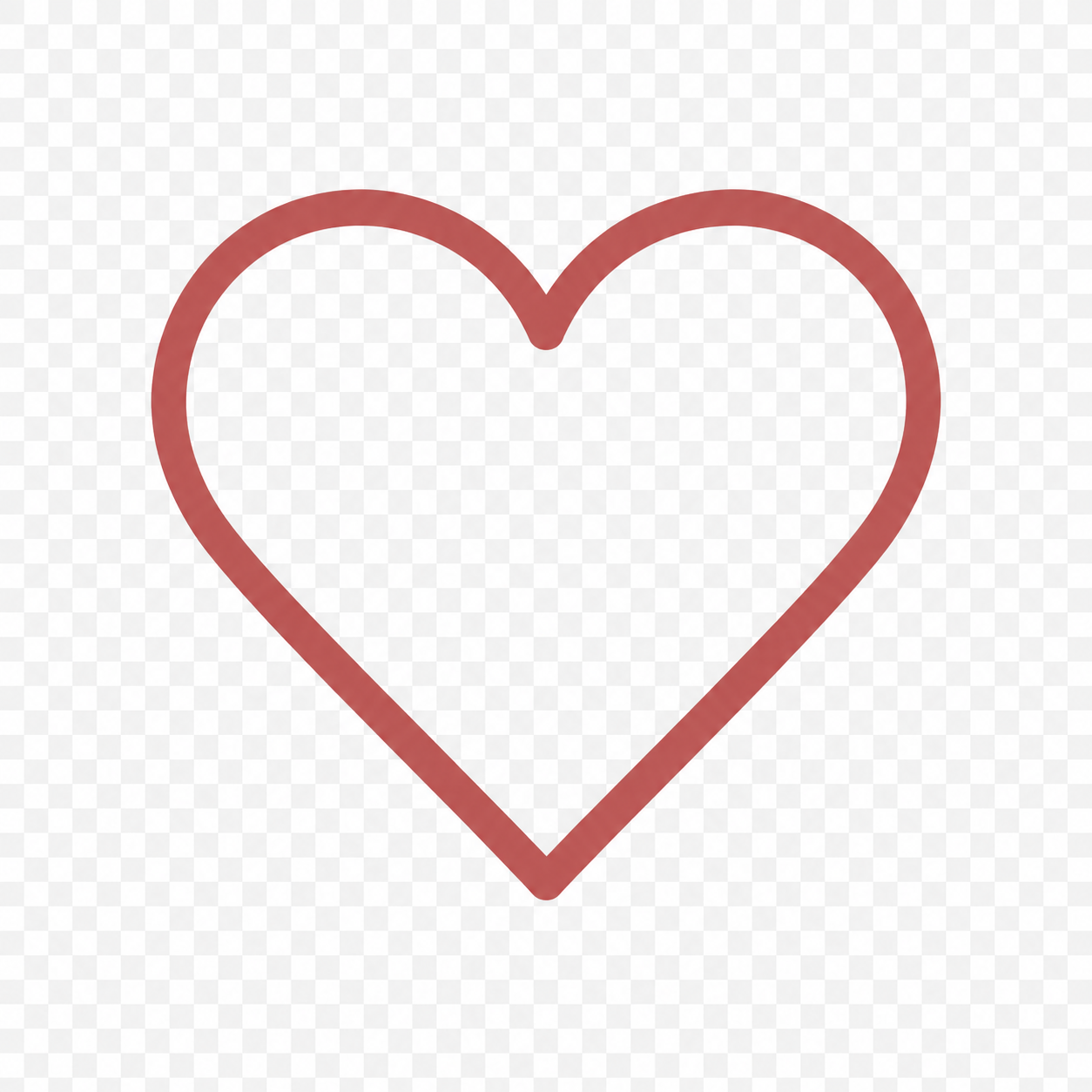 Outline of a red heart with transparent interior on a checkered background.