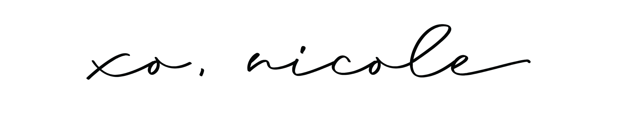 Text that says 'Xo, Nicole' in black cursive handwriting on a transparent background.