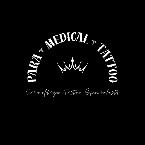 Black background with white text that reads 'Parra Medical Tattoo' and 'Cosmetology Tattoo Specialists', with a white crown icon in the center.