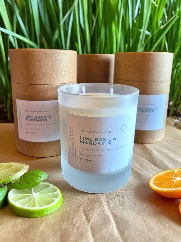 Lime, Basil & Mandarin 30cl Frosted Glass Scented Candle