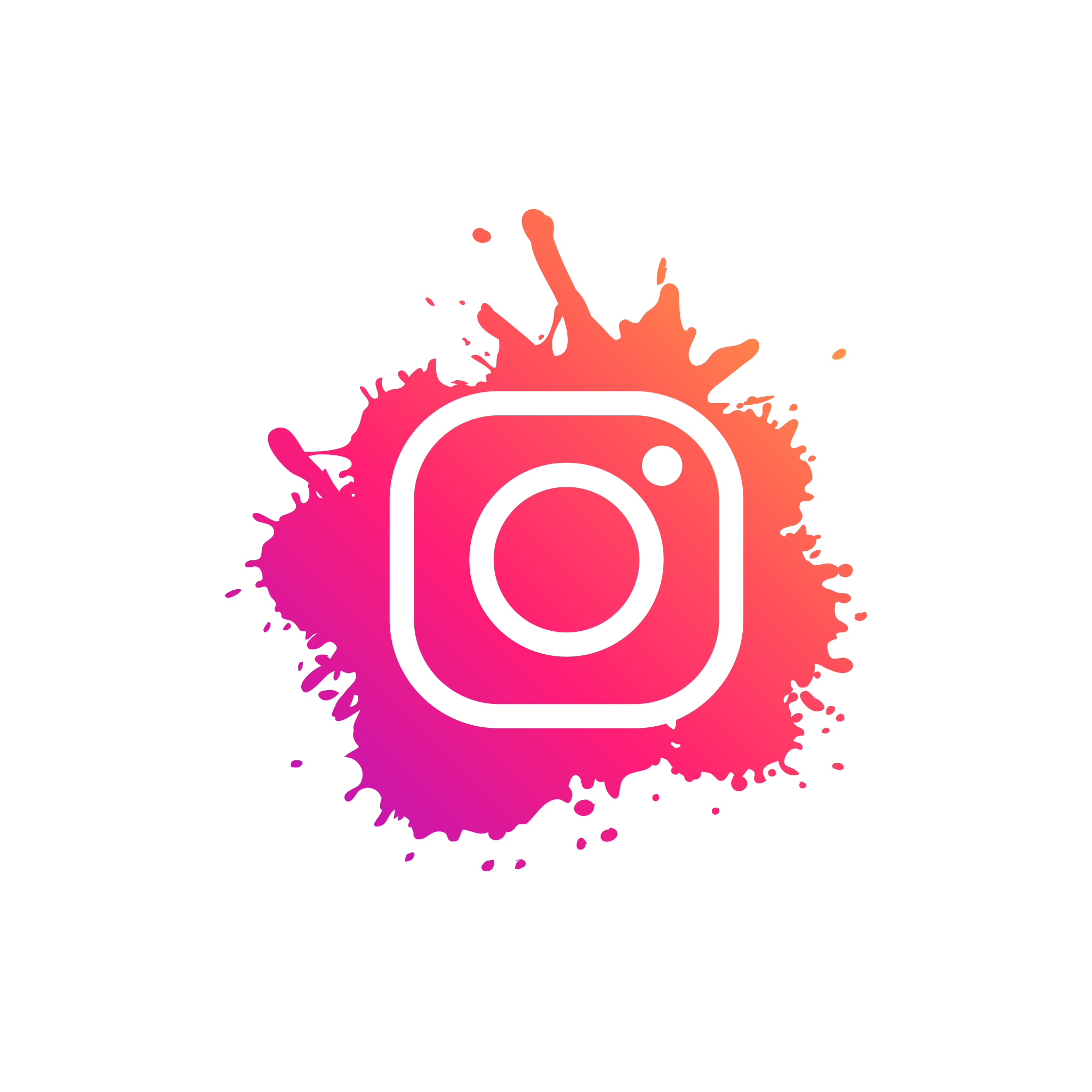 Instagram logo with a pink, purple, and orange gradient splash background.