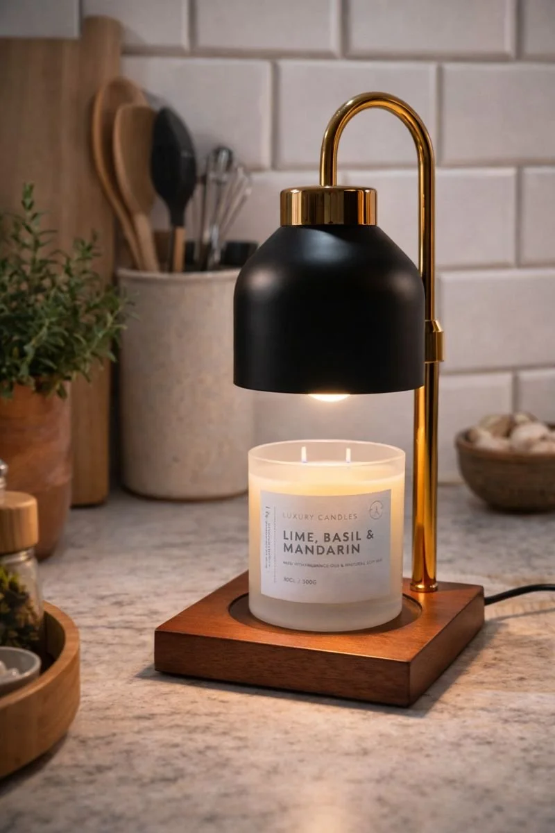 Dome Shade Wooden Base Modern Candle Warmer