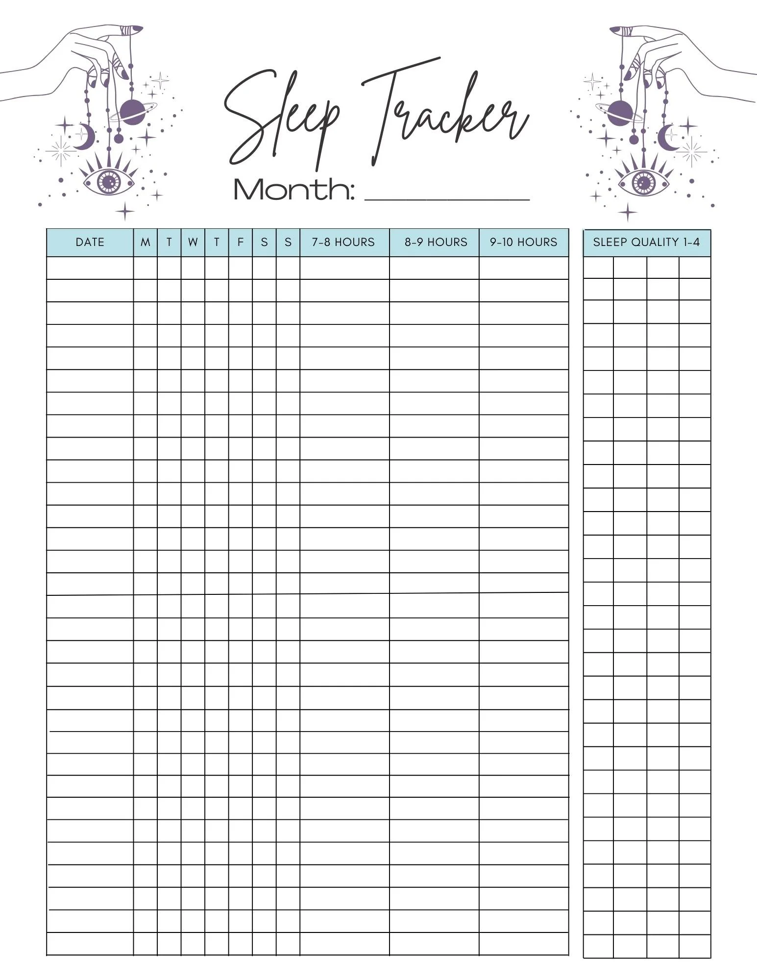 Sleep Tracker Worksheet