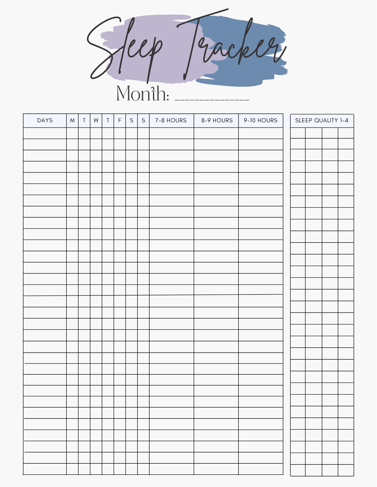 Sleep Tracker Worksheet