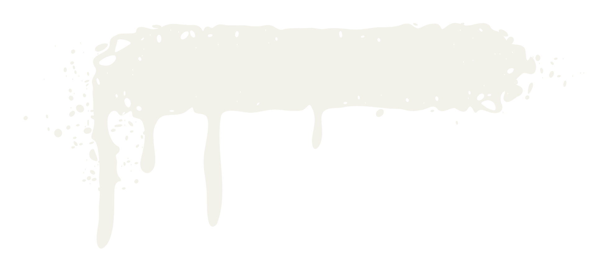 Paint splatter resembling a sideways speech bubble with drips hanging down.