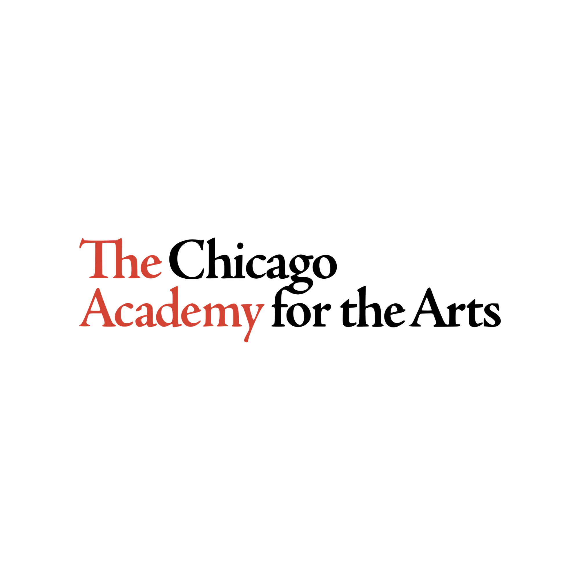 Logo of The Chicago Academy for the Arts in black and red text on a white background