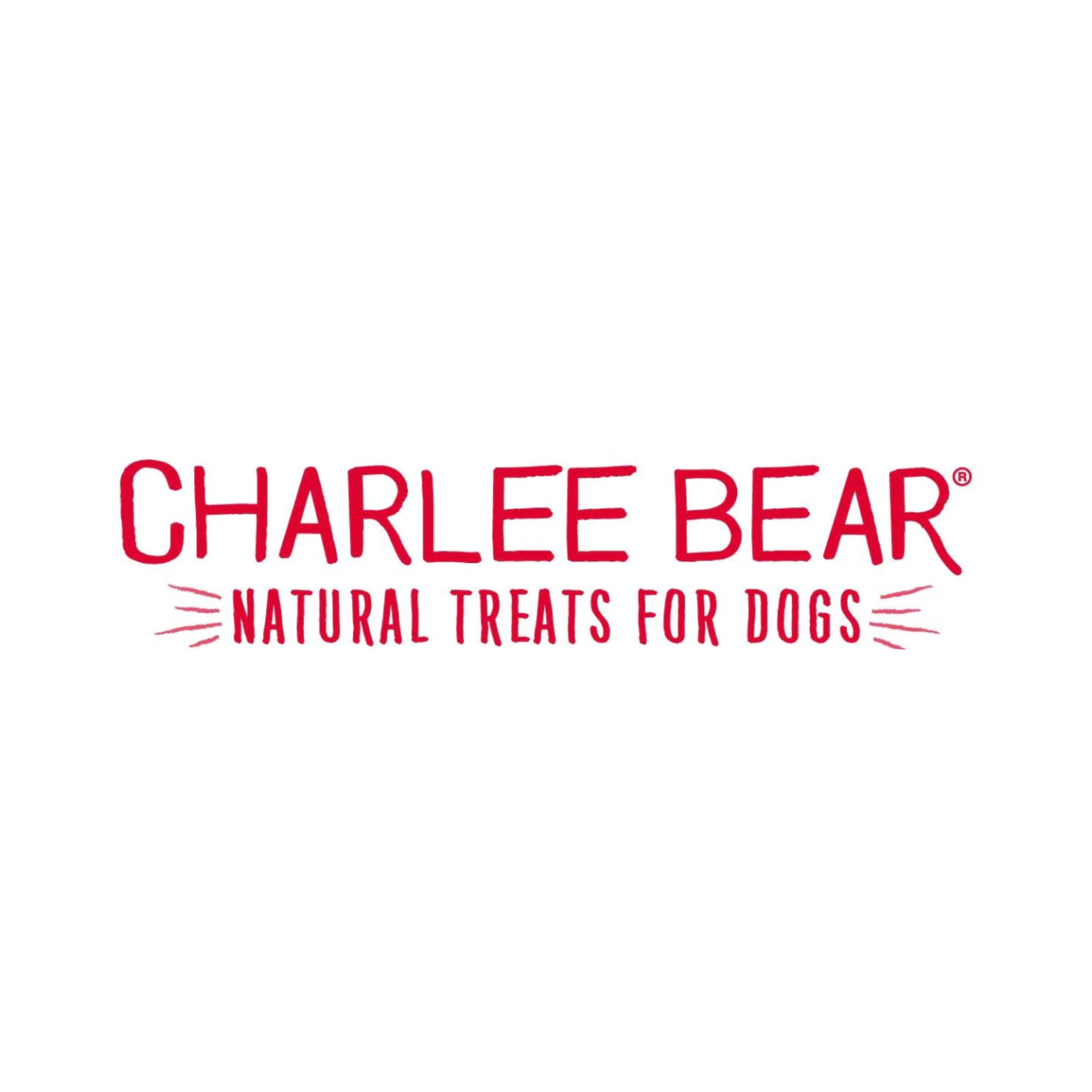Brand logo for Charlee Bear Natural Treats for Dogs in red text on a white background.