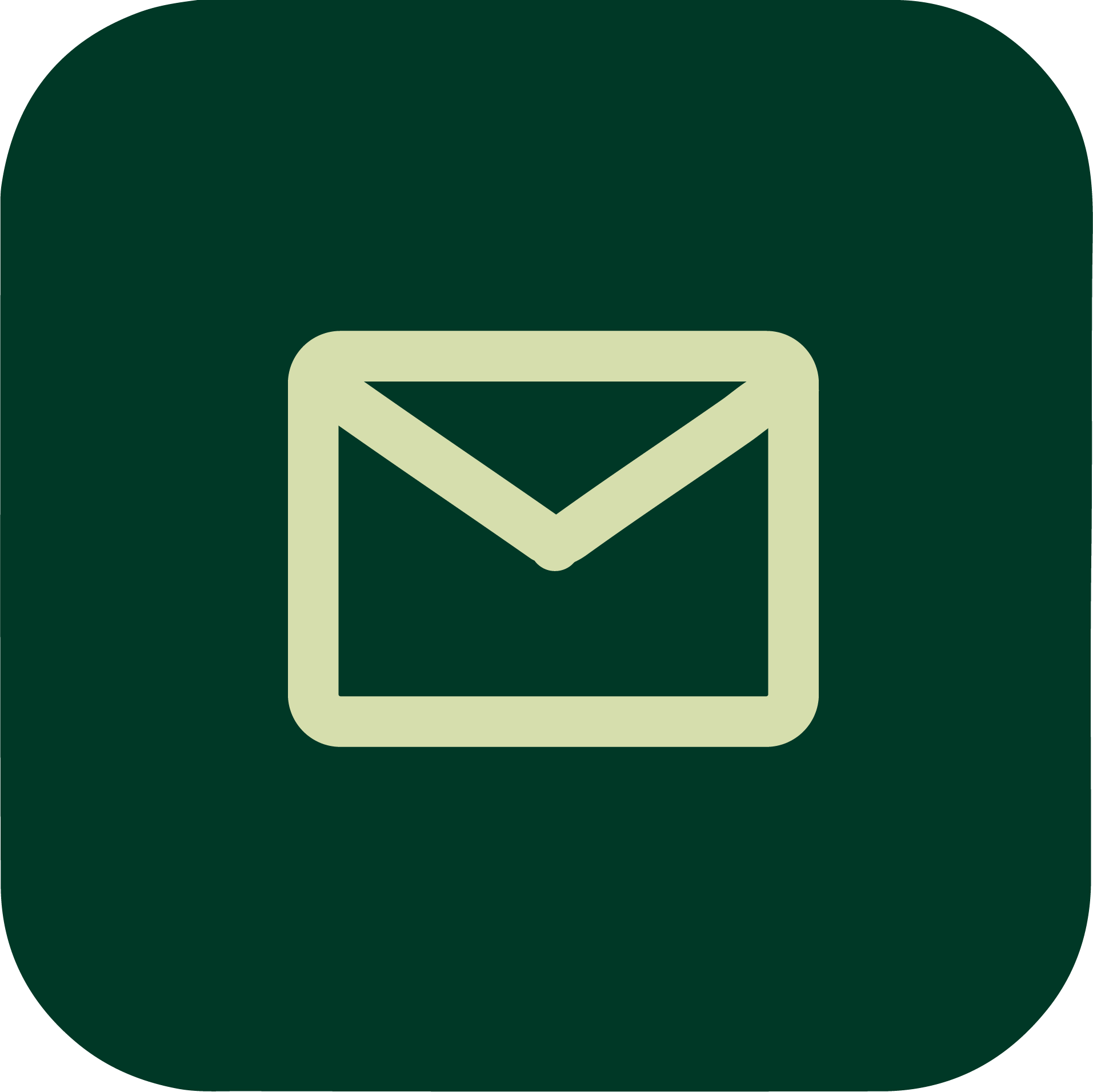 Close-up of a dark green mailbox with a white mailbox symbol on it.